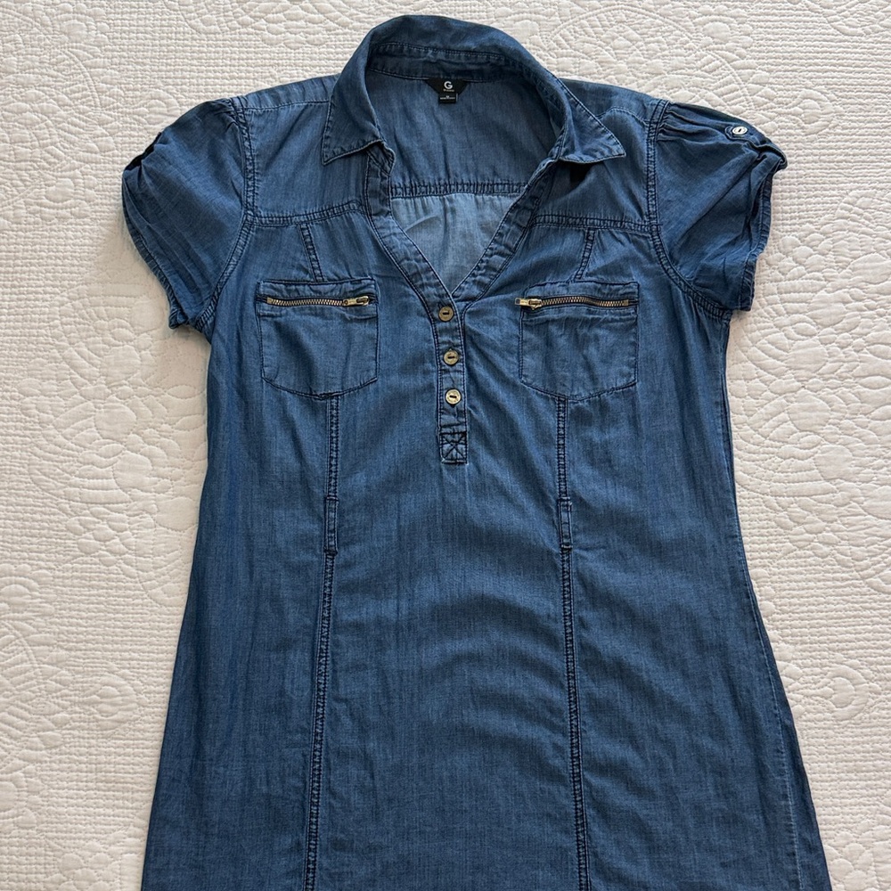 G by Guess Navy Denim Dress with Zipper Accents retro western boho✨ - Picture 6 of 10